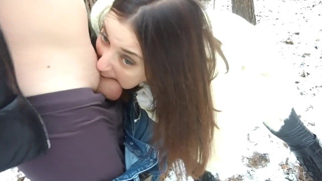 Cum in Mouth after blow job in the Winter Forest!