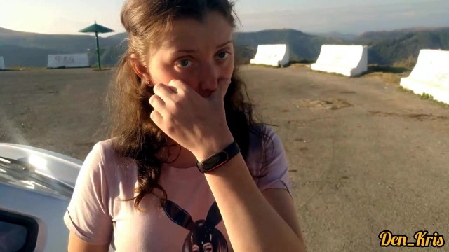 Public sex with a schoolgirl on a mountain pass lookout and a mouthful of delicious cum